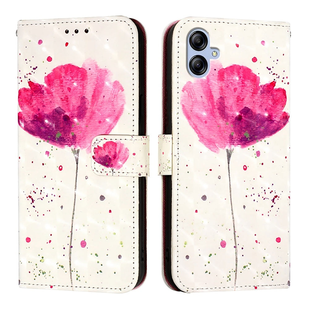 Samsung F04 Leather Flip Phone Case with 3D Painted Design, Card Holder, Wallet & Stand Function - Durable Protection & Easy Access