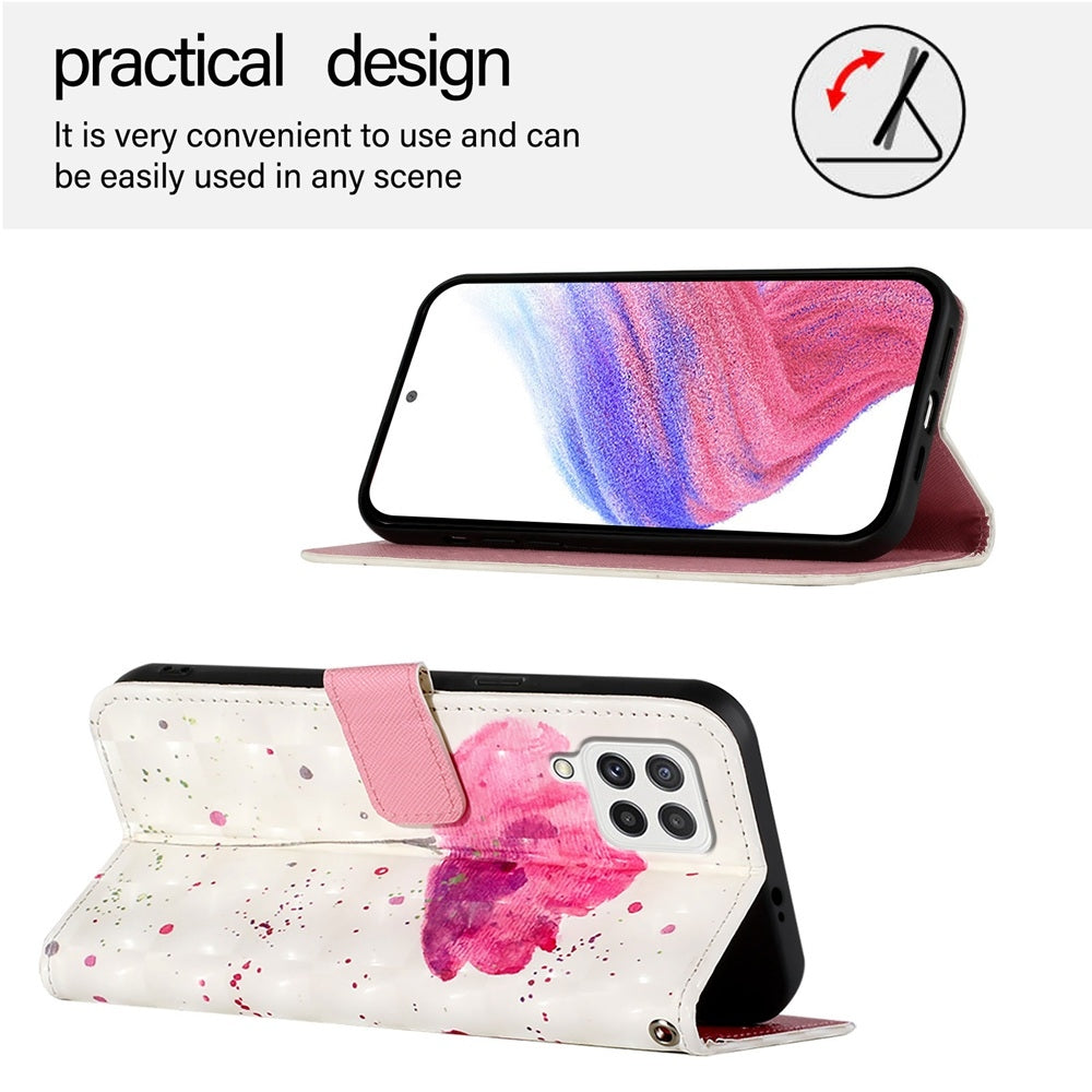 Samsung Galaxy A22 4G Leather Flip Phone Case with 3D Painted Design, Card Holder, Wallet & Stand Function - Durable Protection & Easy Access