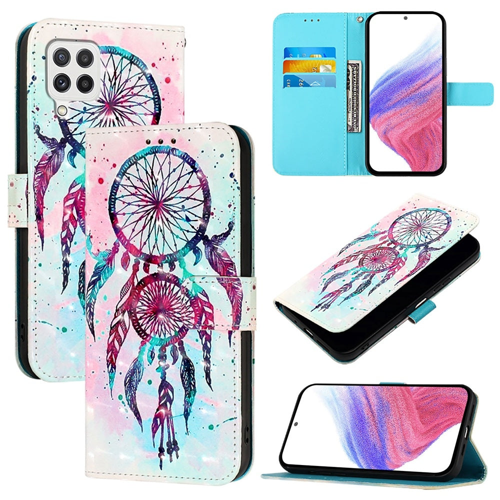 Samsung Galaxy A22 4G Leather Flip Phone Case with 3D Painted Design, Card Holder, Wallet & Stand Function - Durable Protection & Easy Access