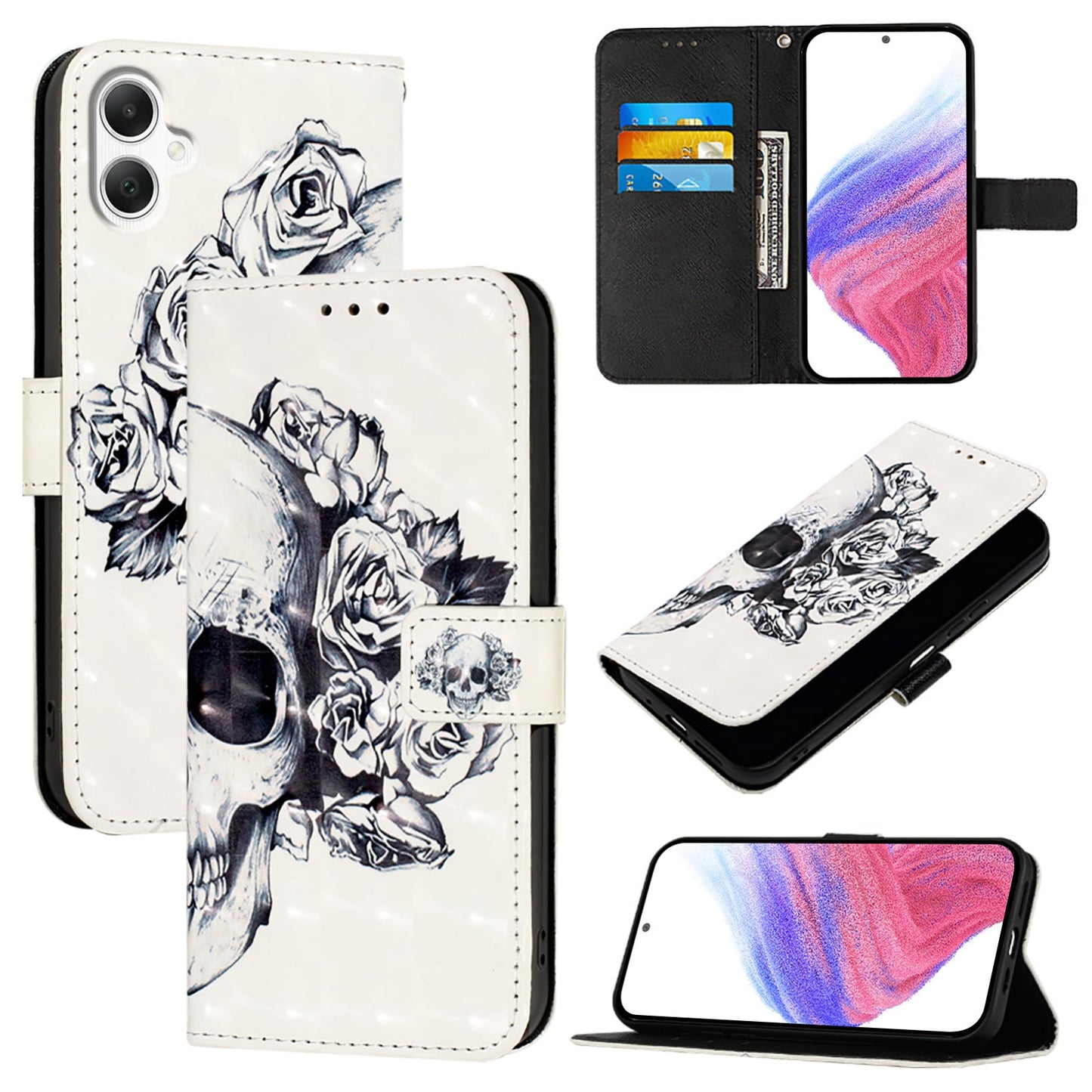 Samsung Galaxy A06 4G Leather Flip Phone Case with 3D Painted Design, Card Holder, Wallet & Stand Function - Durable Protection & Easy Access