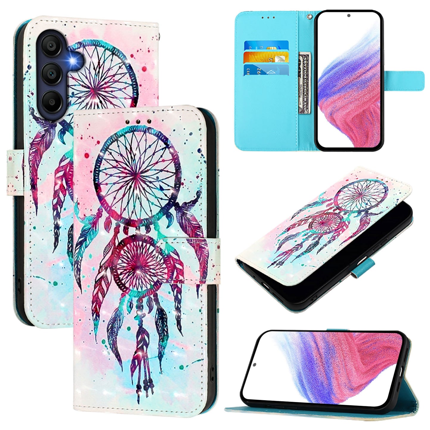 Samsung Galaxy A16 5G Leather Flip Phone Case with 3D Painted Design, Card Holder, Wallet & Stand Function - Durable Protection & Easy Access
