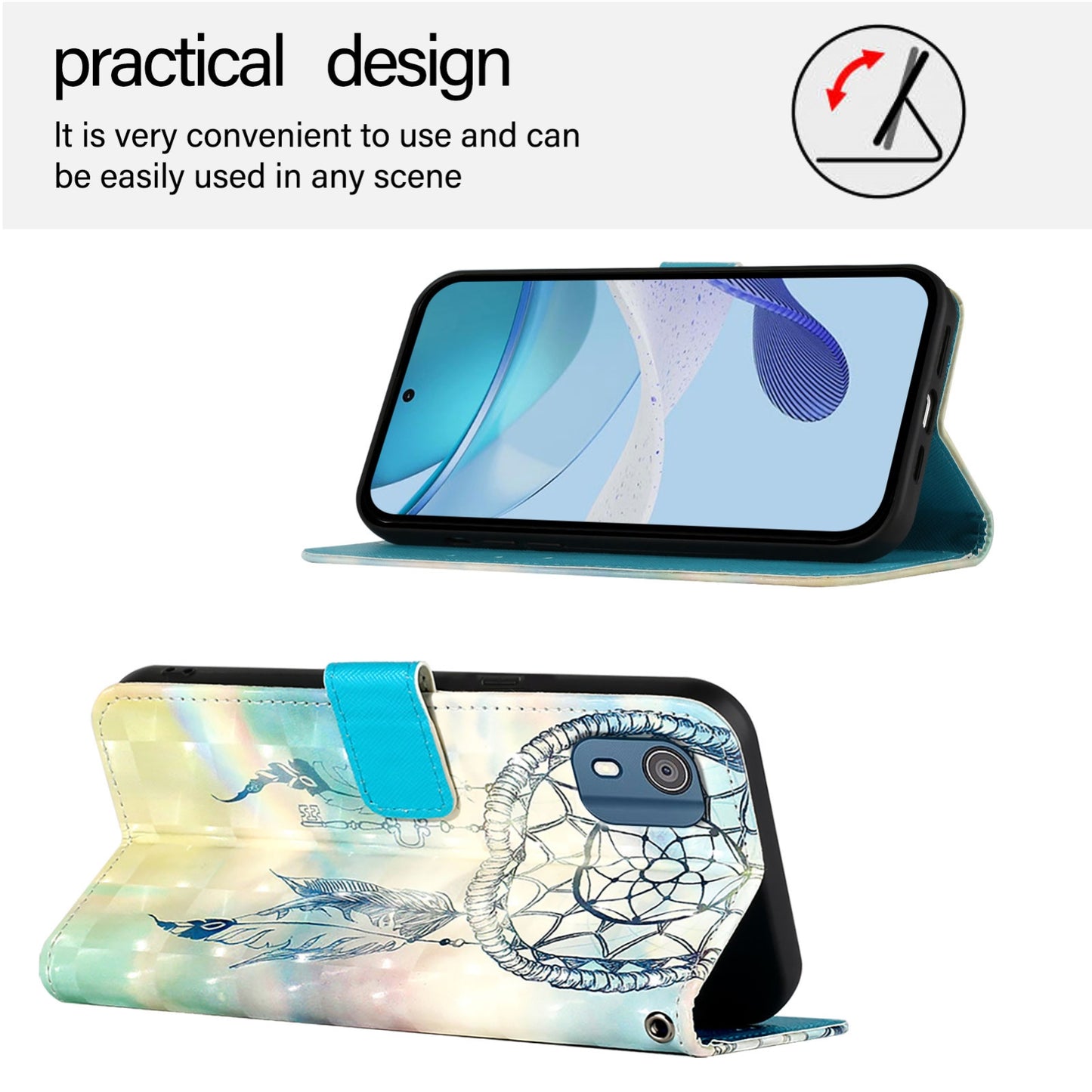 Nokia C02 Leather Flip Phone Case with 3D Painted Design, Card Holder, Wallet & Stand Function - Durable Protection & Easy Access