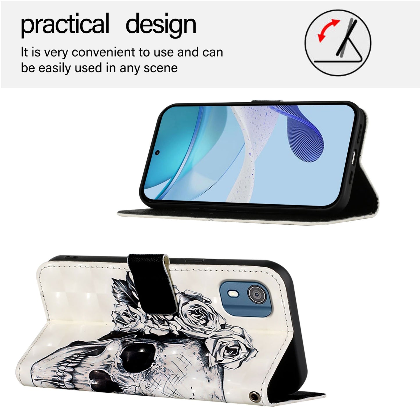 Nokia C02 Leather Flip Phone Case with 3D Painted Design, Card Holder, Wallet & Stand Function - Durable Protection & Easy Access