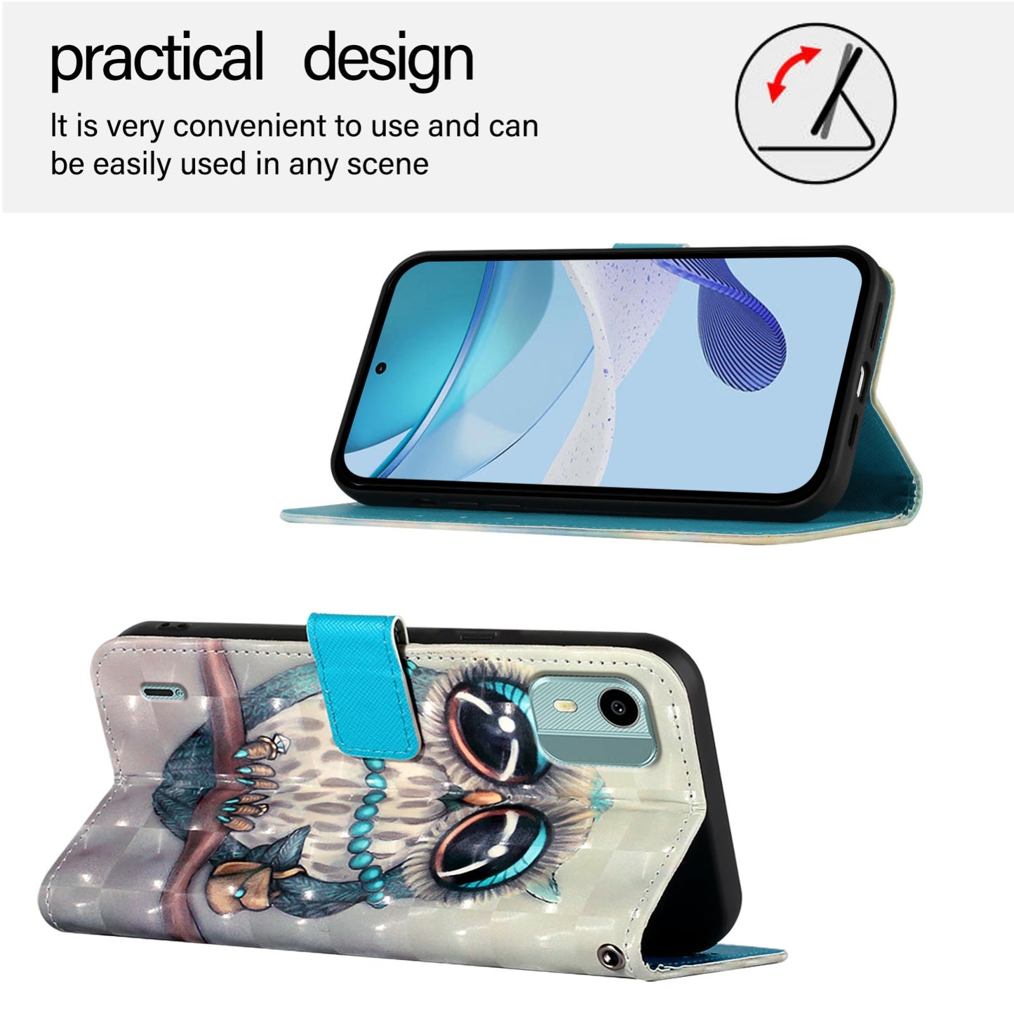 Nokia C12 Leather Flip Phone Case with 3D Painted Design, Card Holder, Wallet & Stand Function - Durable Protection & Easy Access