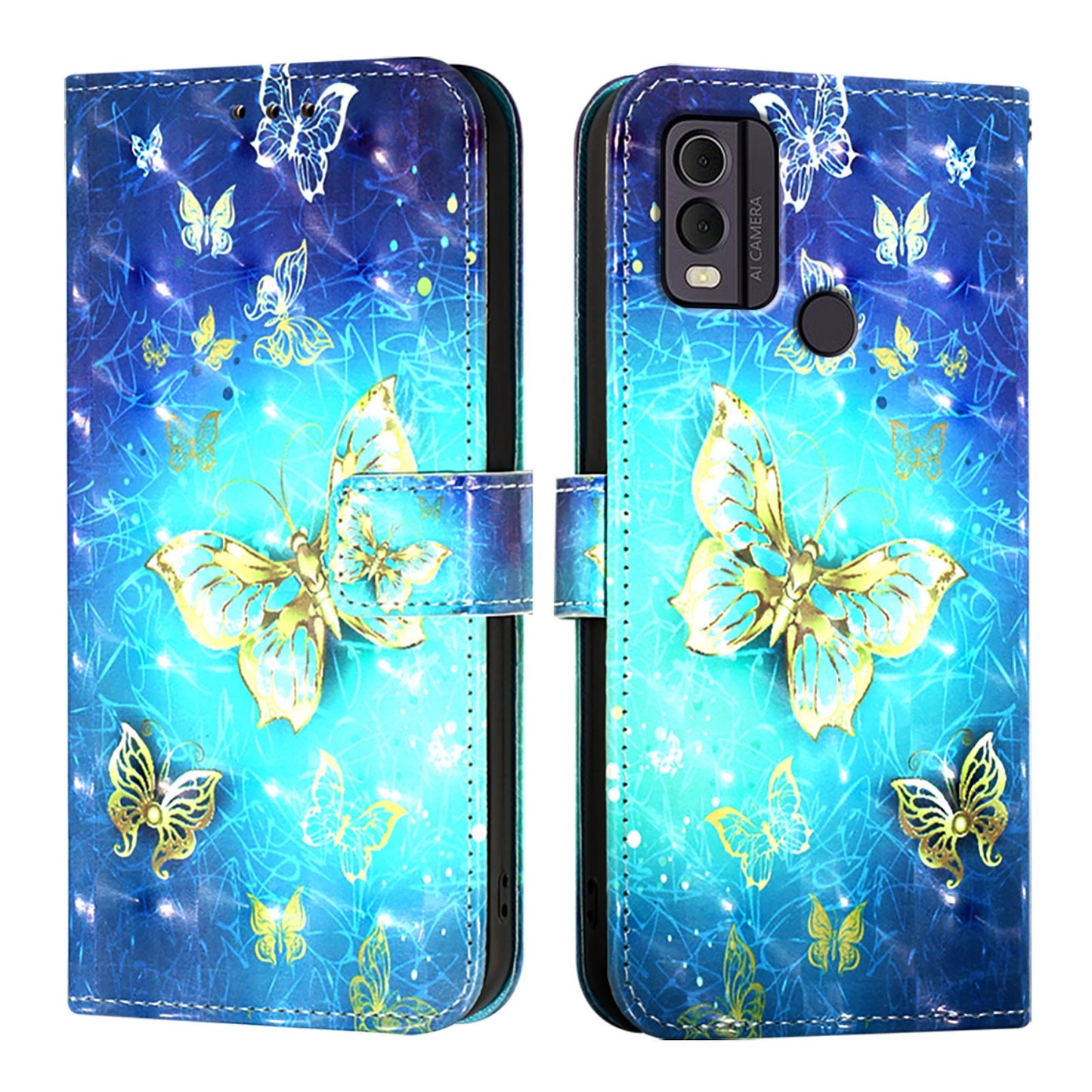 Nokia C22 Leather Flip Phone Case with 3D Painted Design, Card Holder, Wallet & Stand Function - Durable Protection & Easy Access