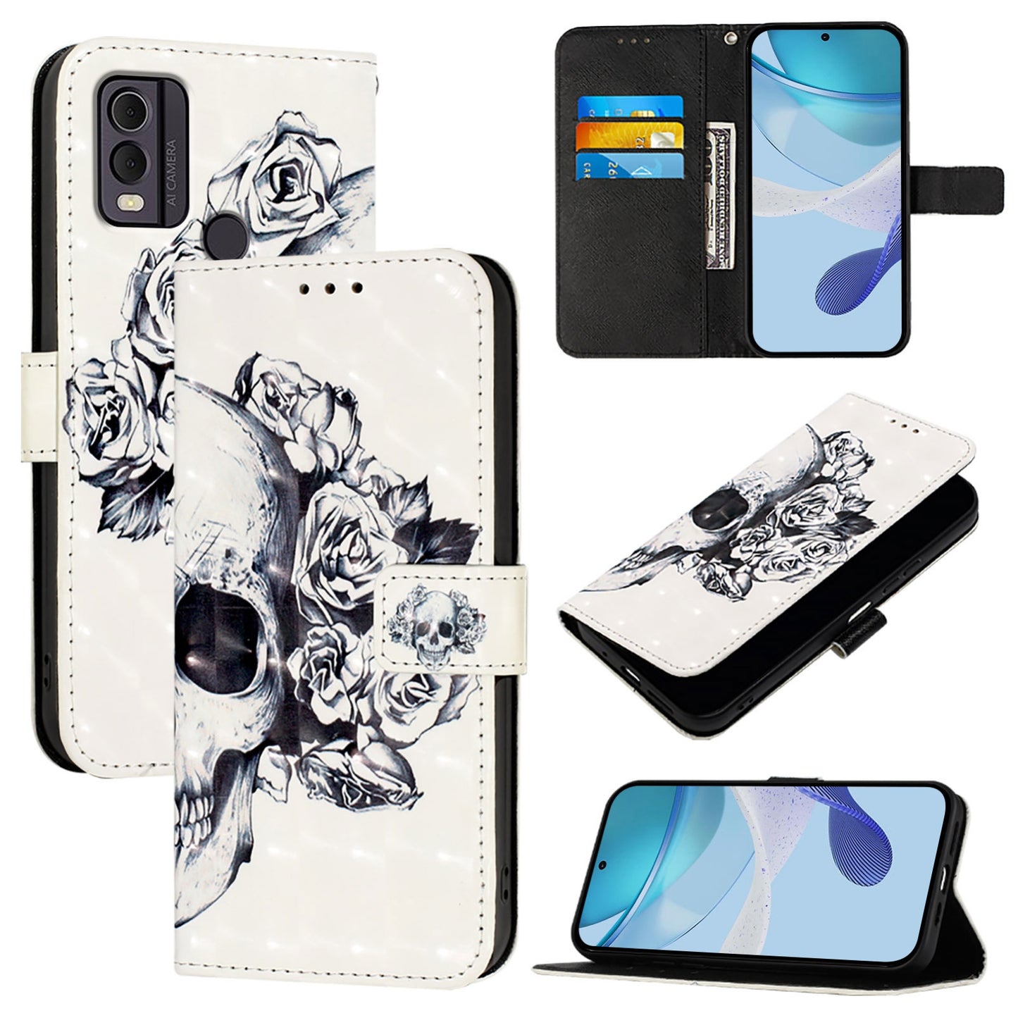 Nokia C22 Leather Flip Phone Case with 3D Painted Design, Card Holder, Wallet & Stand Function - Durable Protection & Easy Access