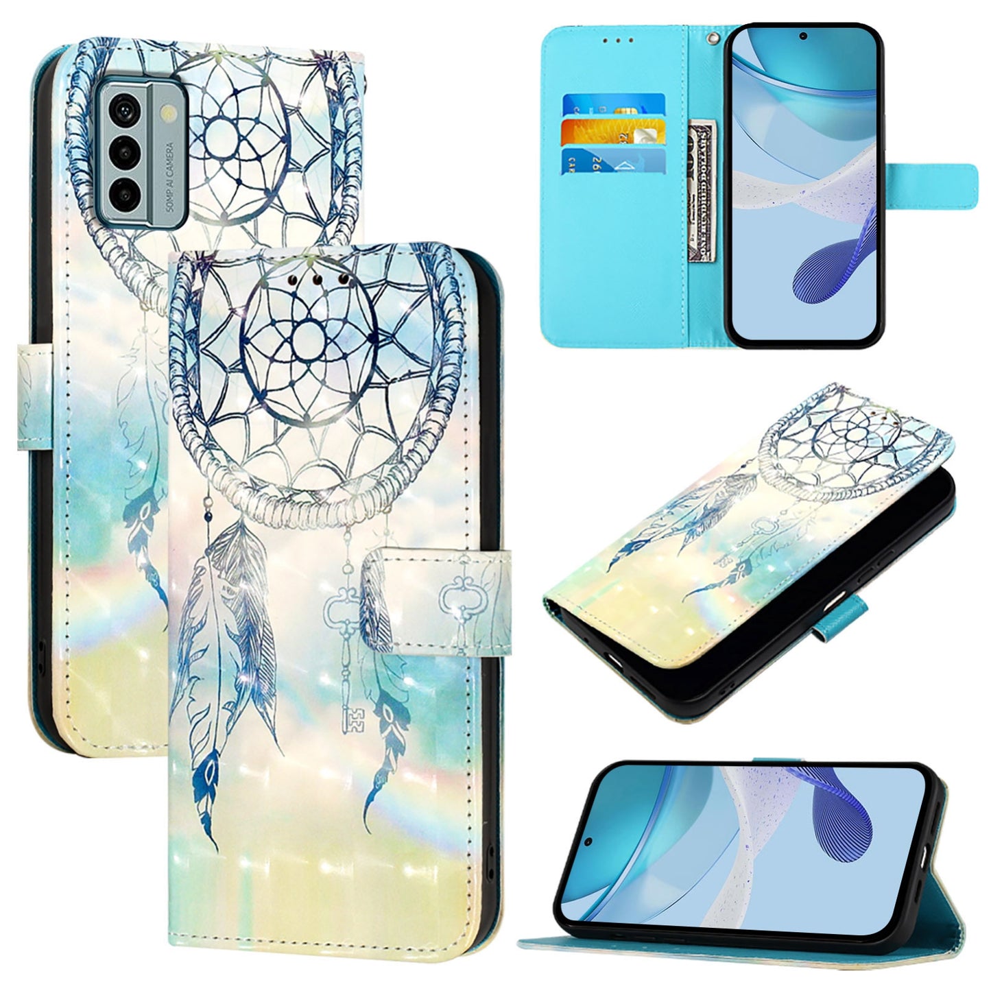 Nokia G22 Leather Flip Phone Case with 3D Painted Design, Card Holder, Wallet & Stand Function - Durable Protection & Easy Access