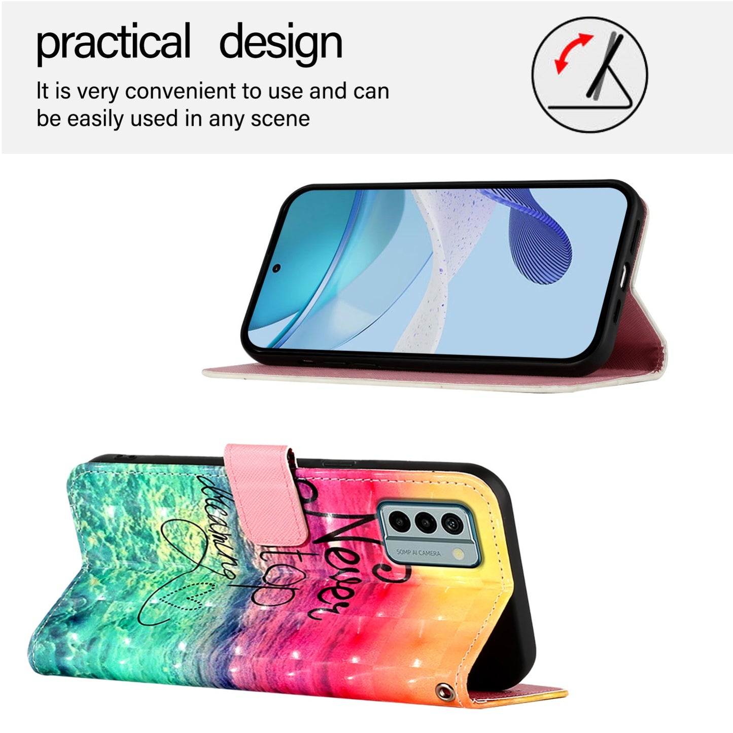 Nokia G22 Leather Flip Phone Case with 3D Painted Design, Card Holder, Wallet & Stand Function - Durable Protection & Easy Access
