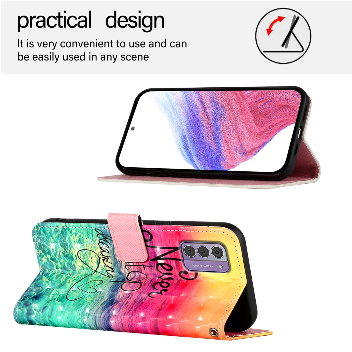 Nokia G42 Leather Flip Phone Case with 3D Painted Design, Card Holder, Wallet & Stand Function - Durable Protection & Easy Access