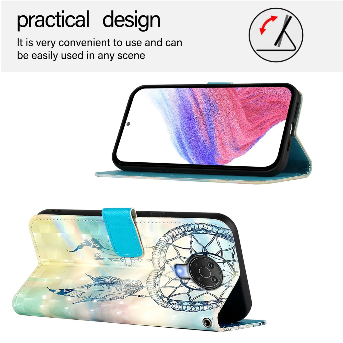 Nokia G10 Leather Flip Phone Case with 3D Painted Design, Card Holder, Wallet & Stand Function - Durable Protection & Easy Access