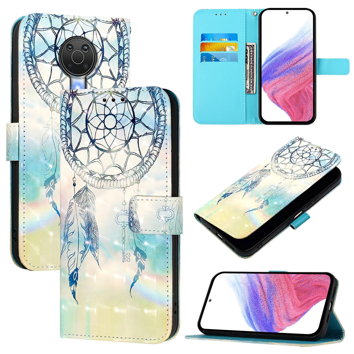Nokia G20 Leather Flip Phone Case with 3D Painted Design, Card Holder, Wallet & Stand Function - Durable Protection & Easy Access