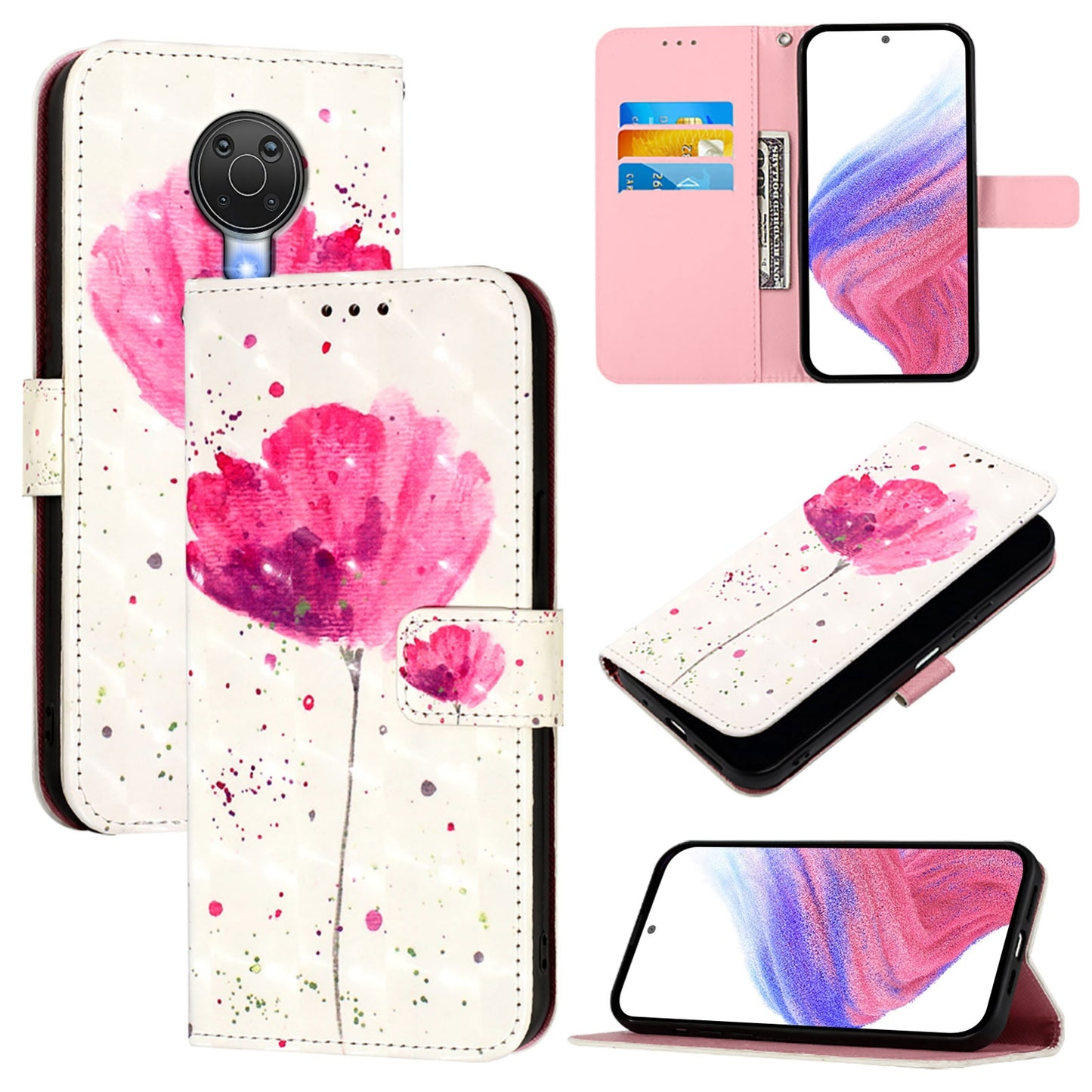 Nokia G20 Leather Flip Phone Case with 3D Painted Design, Card Holder, Wallet & Stand Function - Durable Protection & Easy Access