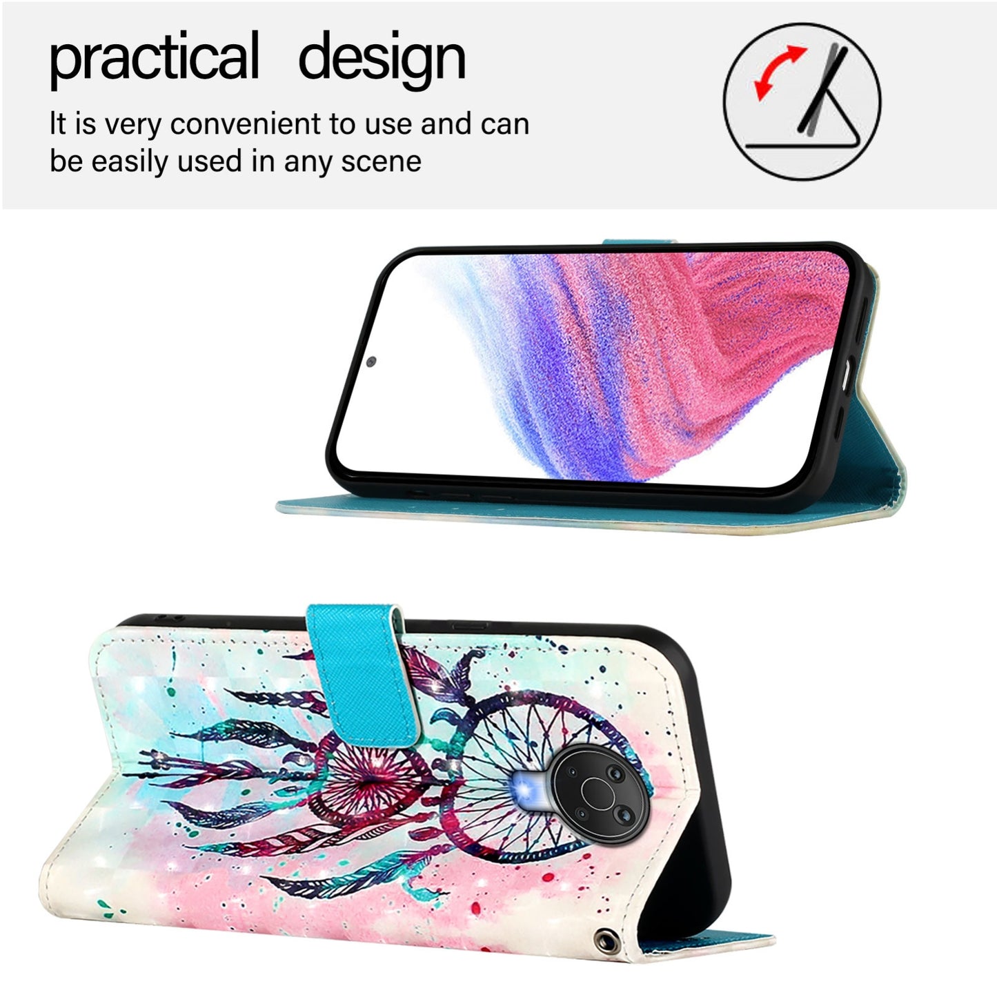 Nokia 6.3 Leather Flip Phone Case with 3D Painted Design, Card Holder, Wallet & Stand Function - Durable Protection & Easy Access