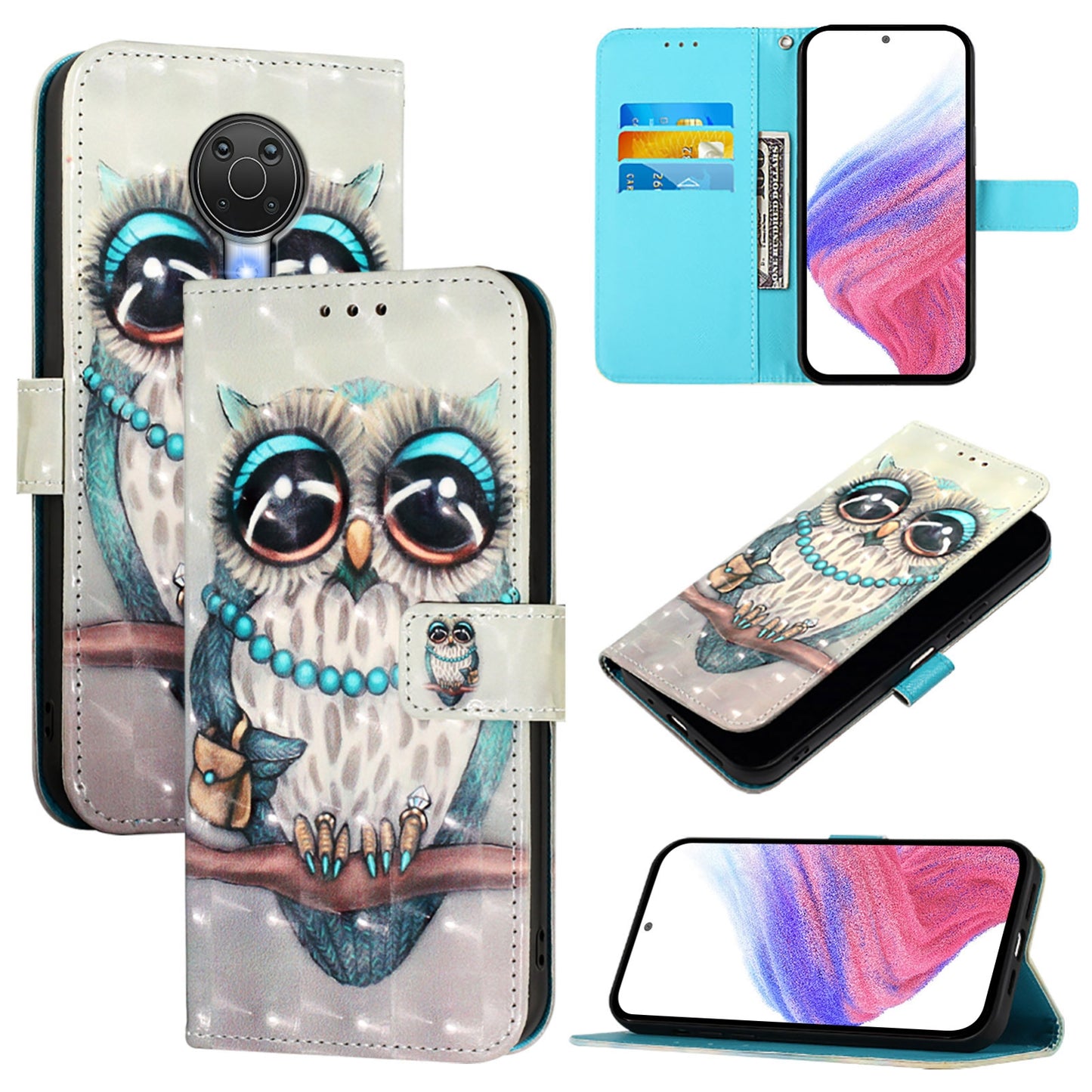 Nokia 6.3 Leather Flip Phone Case with 3D Painted Design, Card Holder, Wallet & Stand Function - Durable Protection & Easy Access