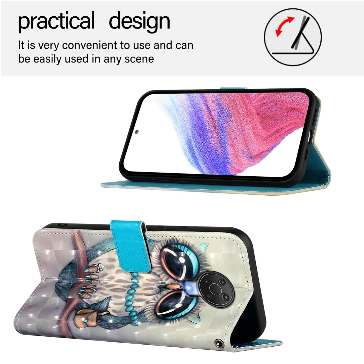 Nokia G20 Leather Flip Phone Case with 3D Painted Design, Card Holder, Wallet & Stand Function - Durable Protection & Easy Access