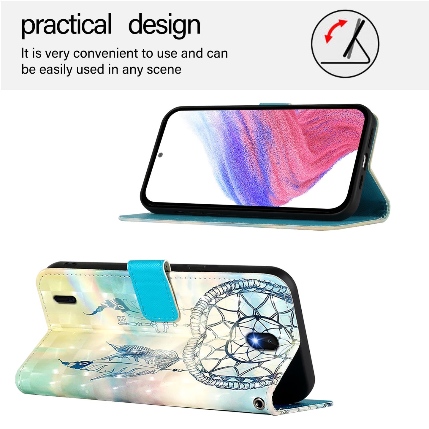 Nokia C1 2nd Edition Leather Flip Phone Case with 3D Painted Design, Card Holder, Wallet & Stand Function - Durable Protection & Easy Access