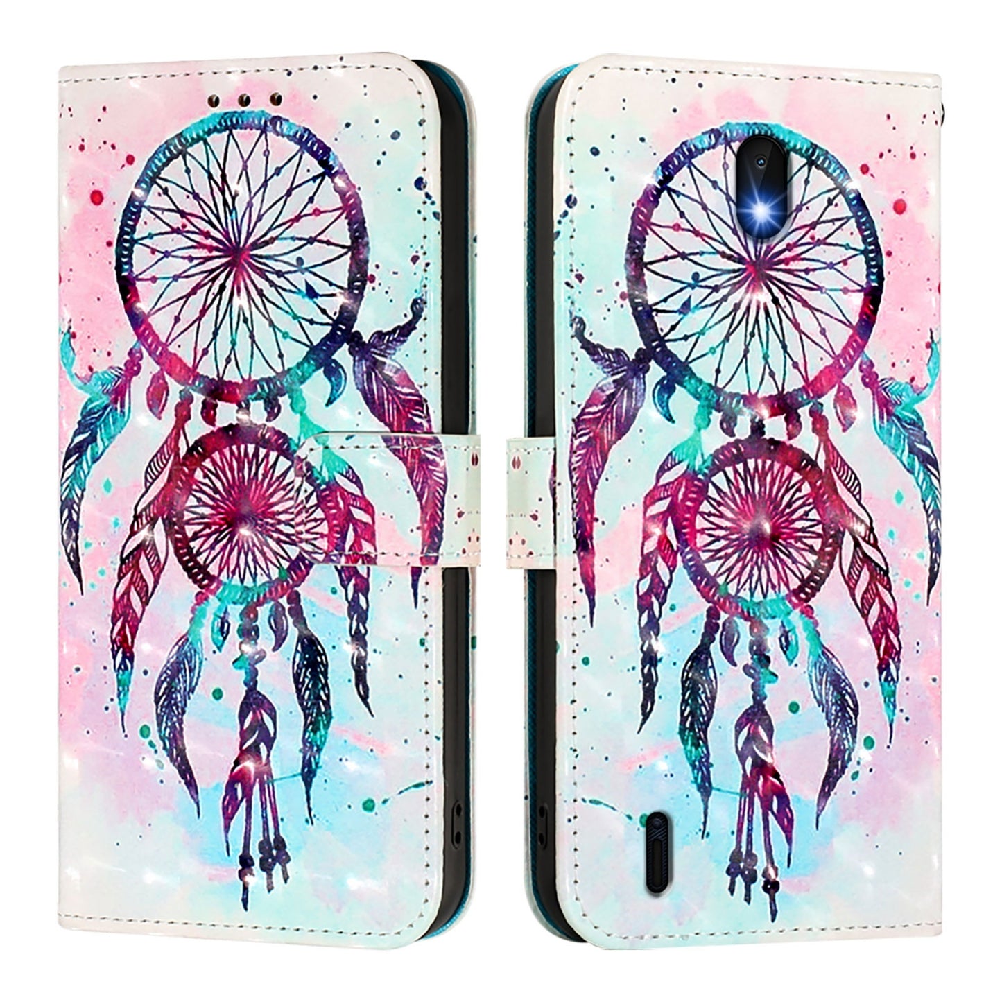 Nokia C1 2nd Edition Leather Flip Phone Case with 3D Painted Design, Card Holder, Wallet & Stand Function - Durable Protection & Easy Access