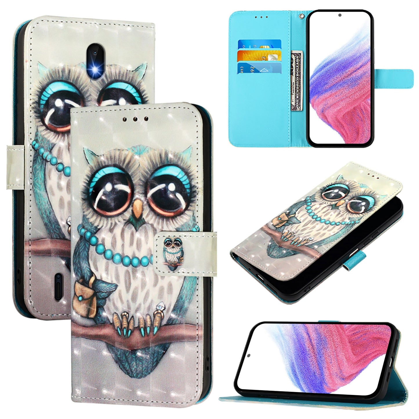 Nokia C1 2nd Edition Leather Flip Phone Case with 3D Painted Design, Card Holder, Wallet & Stand Function - Durable Protection & Easy Access