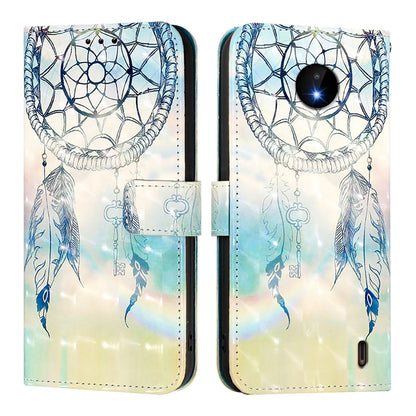 Nokia C10 Leather Flip Phone Case with 3D Painted Design, Card Holder, Wallet & Stand Function - Durable Protection & Easy Access
