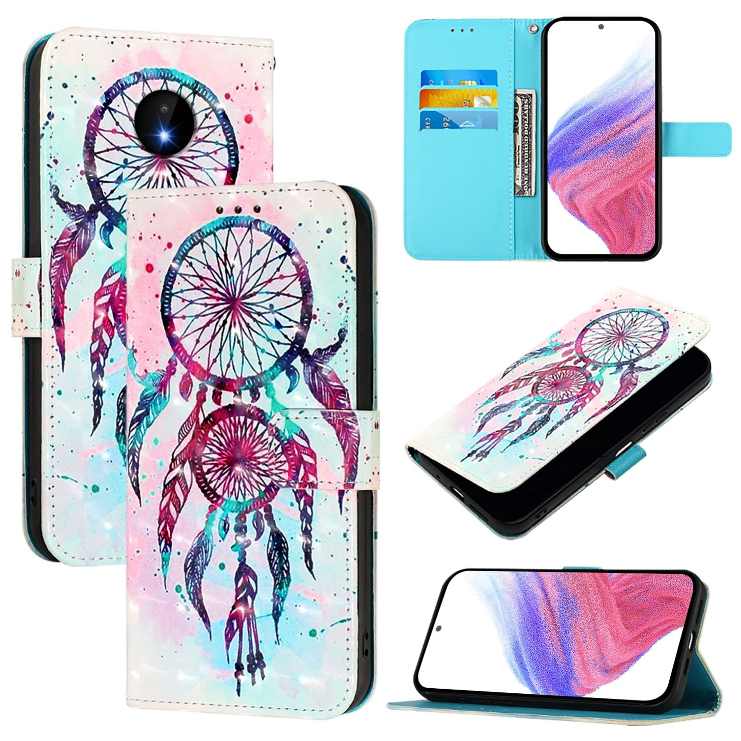 Nokia C10 Leather Flip Phone Case with 3D Painted Design, Card Holder, Wallet & Stand Function - Durable Protection & Easy Access