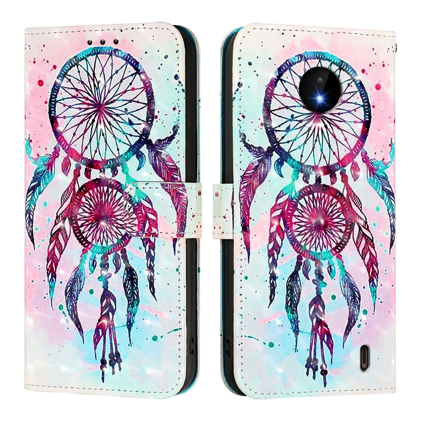 Nokia C10 Leather Flip Phone Case with 3D Painted Design, Card Holder, Wallet & Stand Function - Durable Protection & Easy Access