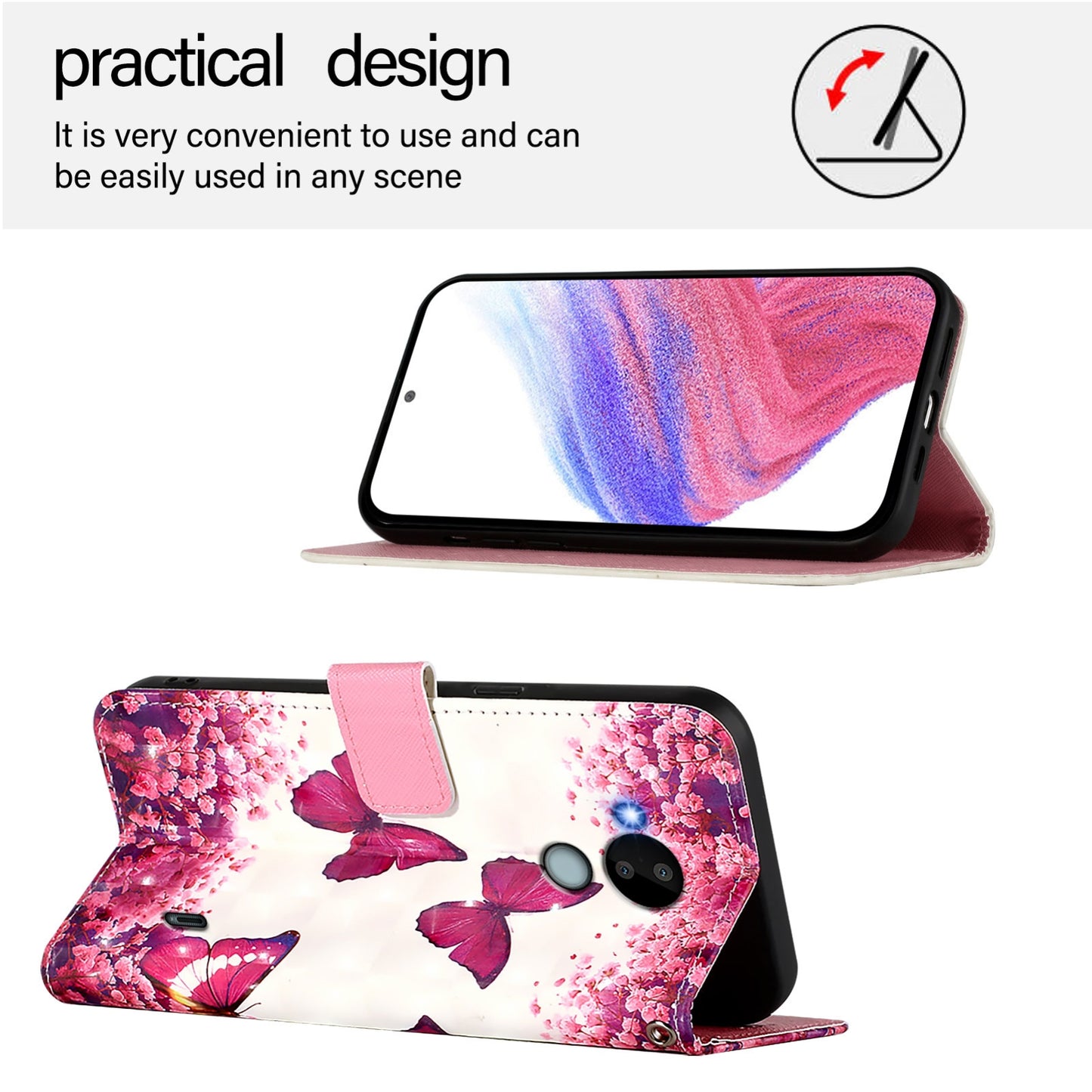 Nokia C30 Leather Flip Phone Case with 3D Painted Design, Card Holder, Wallet & Stand Function - Durable Protection & Easy Access