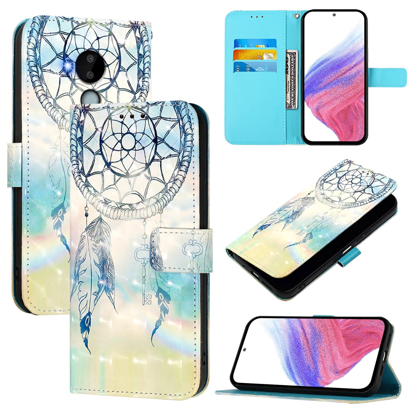 Nokia C30 Leather Flip Phone Case with 3D Painted Design, Card Holder, Wallet & Stand Function - Durable Protection & Easy Access