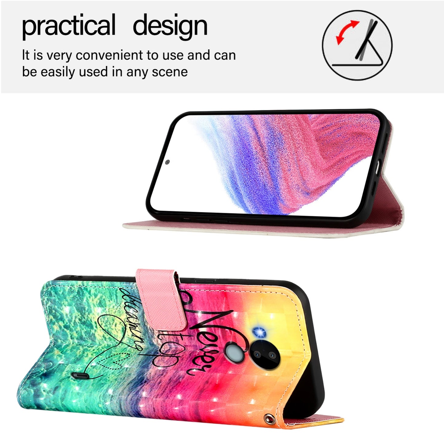 Nokia C30 Leather Flip Phone Case with 3D Painted Design, Card Holder, Wallet & Stand Function - Durable Protection & Easy Access