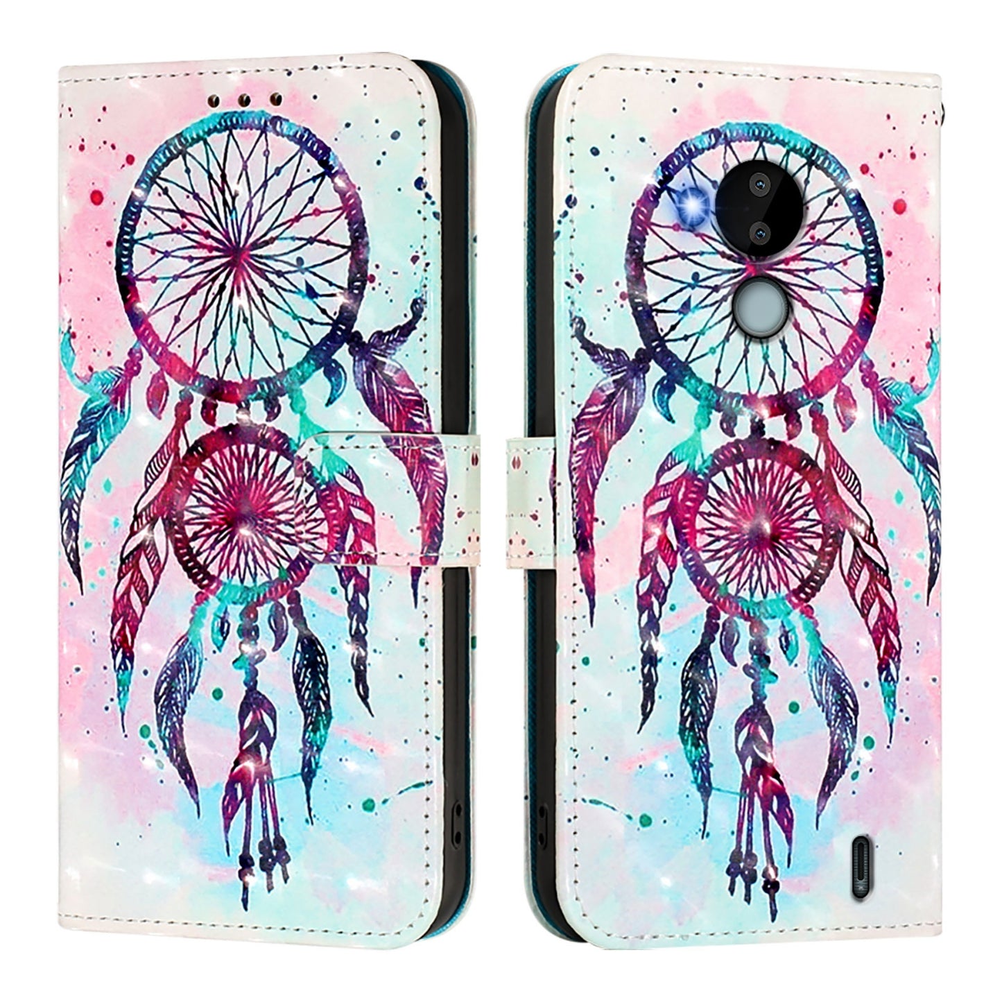 Nokia C30 Leather Flip Phone Case with 3D Painted Design, Card Holder, Wallet & Stand Function - Durable Protection & Easy Access