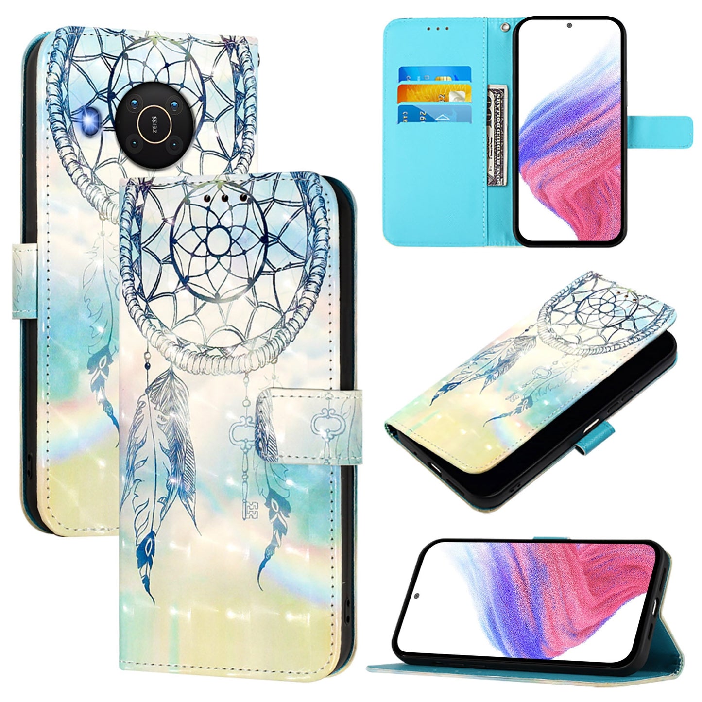 Nokia X20 Leather Flip Phone Case with 3D Painted Design, Card Holder, Wallet & Stand Function - Durable Protection & Easy Access