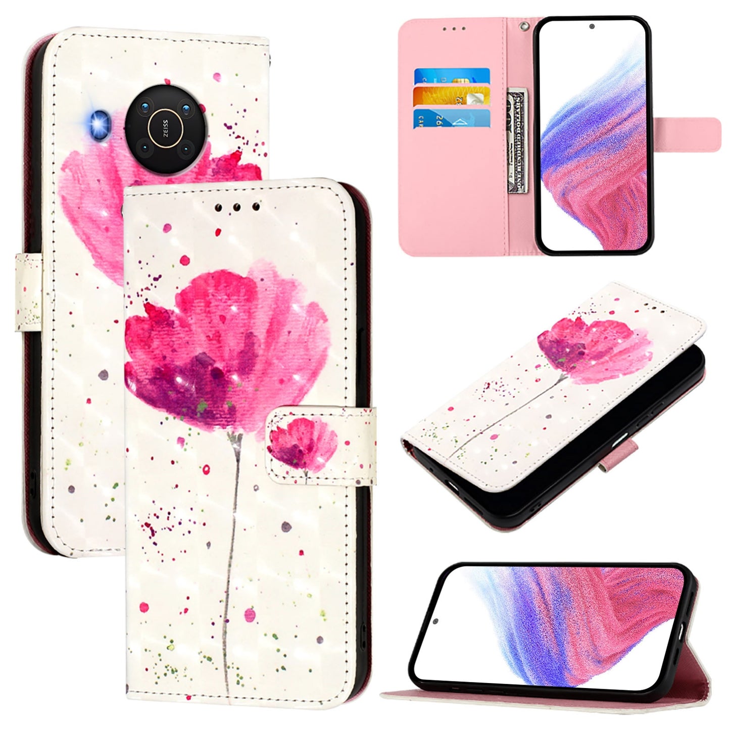 Nokia X20 Leather Flip Phone Case with 3D Painted Design, Card Holder, Wallet & Stand Function - Durable Protection & Easy Access