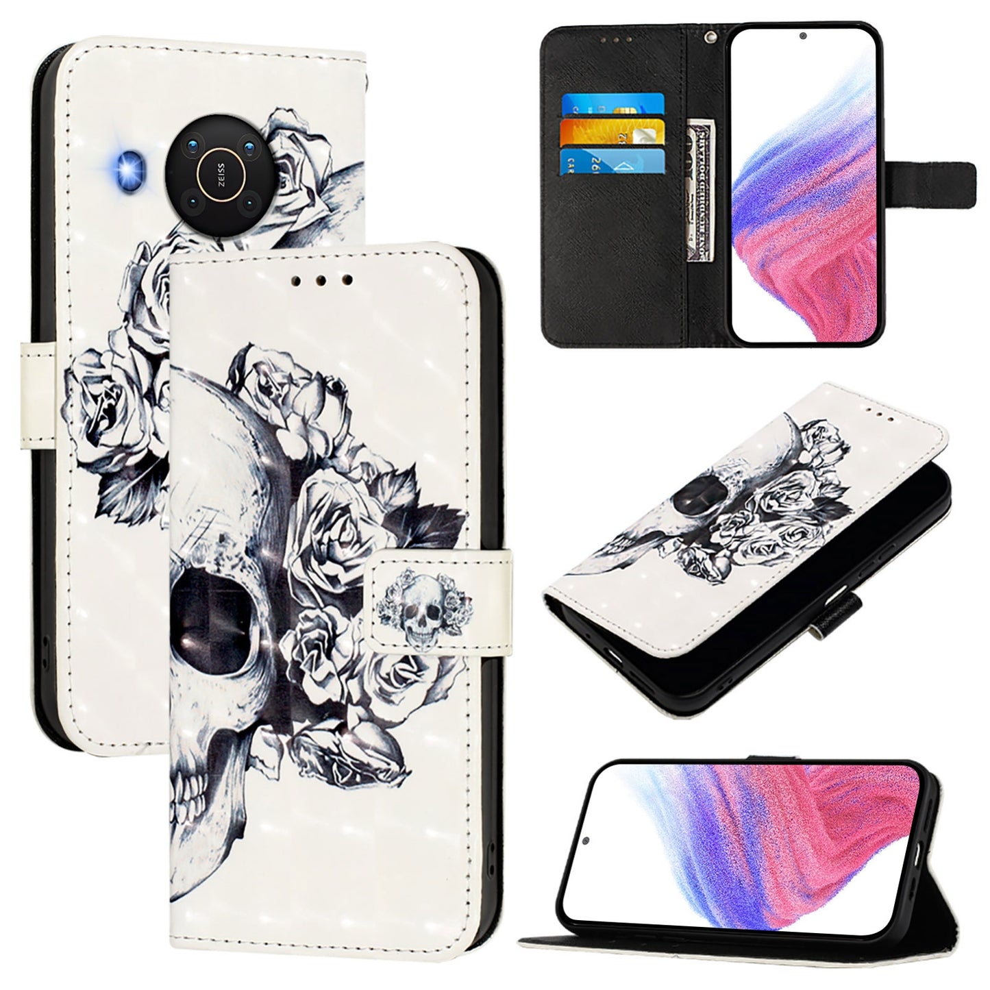 Nokia X20 Leather Flip Phone Case with 3D Painted Design, Card Holder, Wallet & Stand Function - Durable Protection & Easy Access