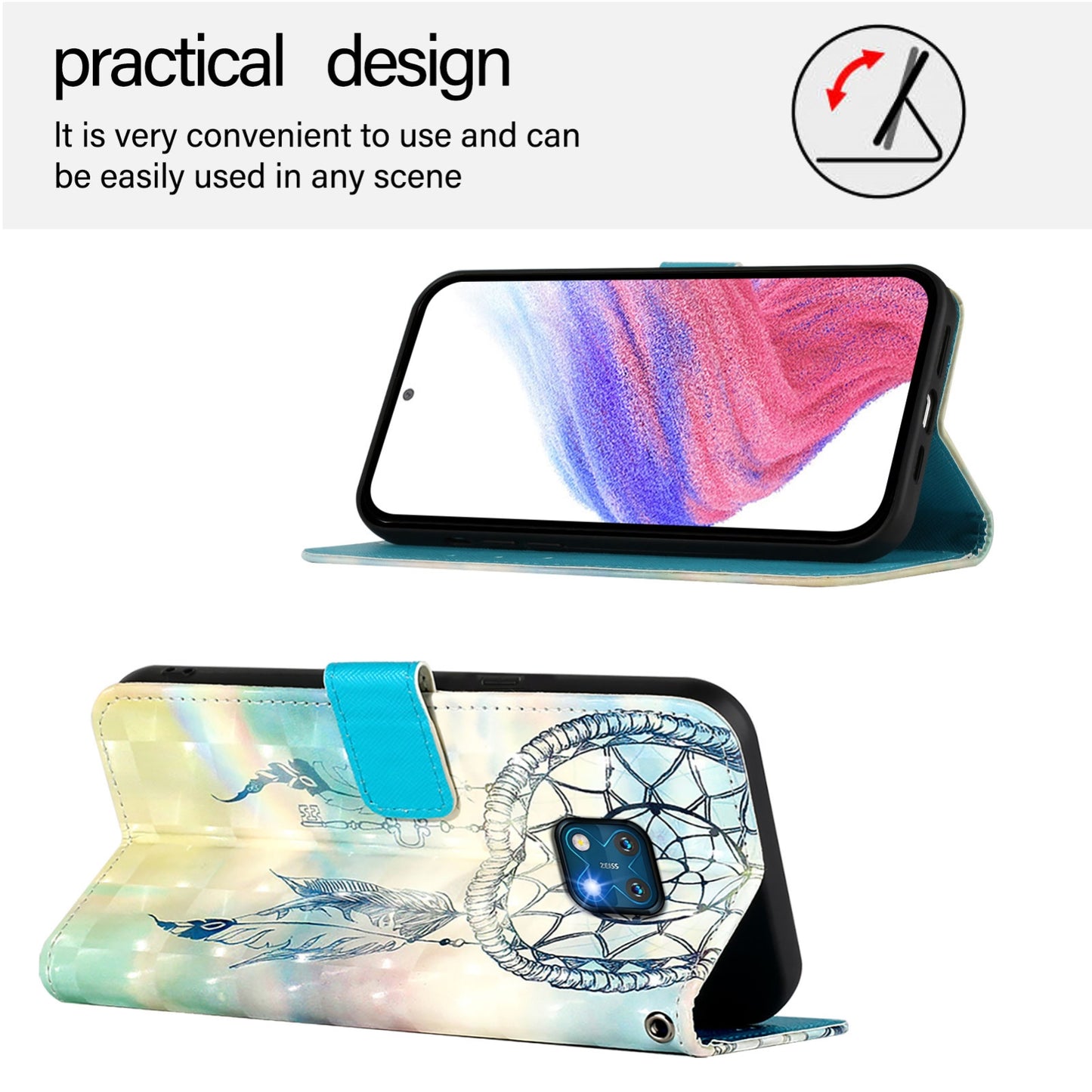 Nokia XR20 Leather Flip Phone Case with 3D Painted Design, Card Holder, Wallet & Stand Function - Durable Protection & Easy Access
