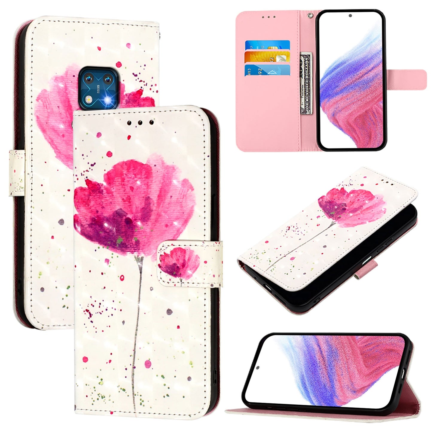 Nokia XR20 Leather Flip Phone Case with 3D Painted Design, Card Holder, Wallet & Stand Function - Durable Protection & Easy Access