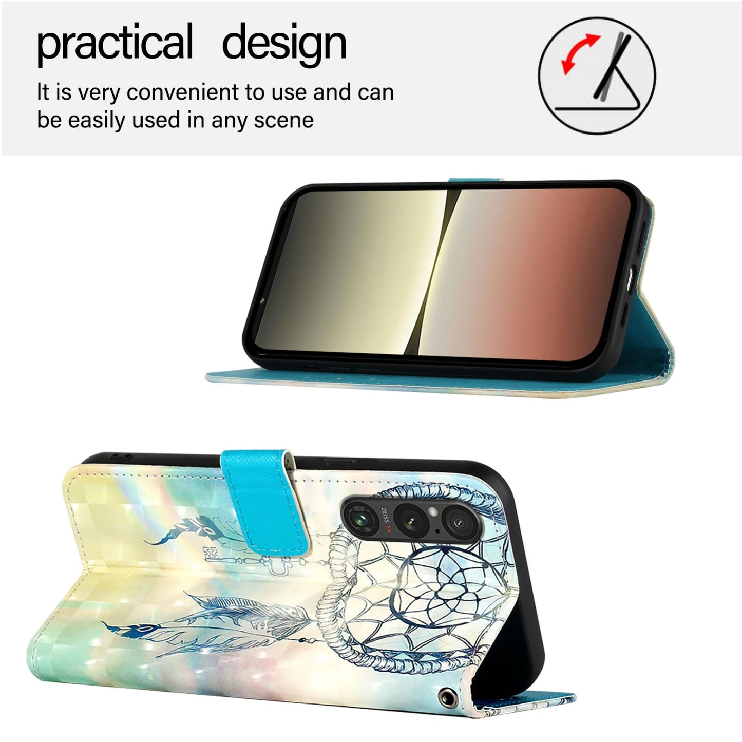 Sony Xperia 1 V Leather Flip Phone Case with 3D Painted Design, Card Holder, Wallet & Stand Function - Durable Protection & Easy Access