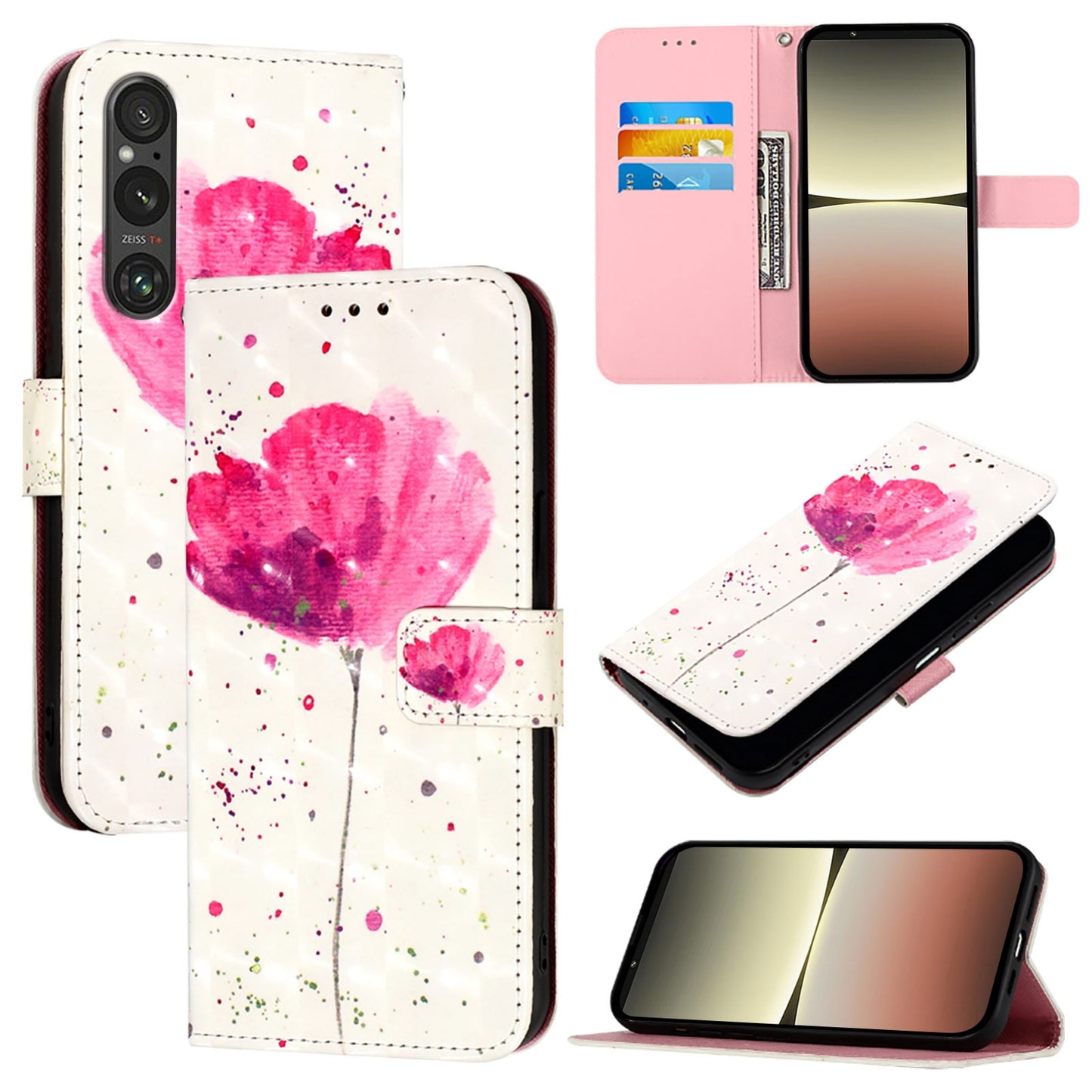 Sony Xperia 1 V Leather Flip Phone Case with 3D Painted Design, Card Holder, Wallet & Stand Function - Durable Protection & Easy Access