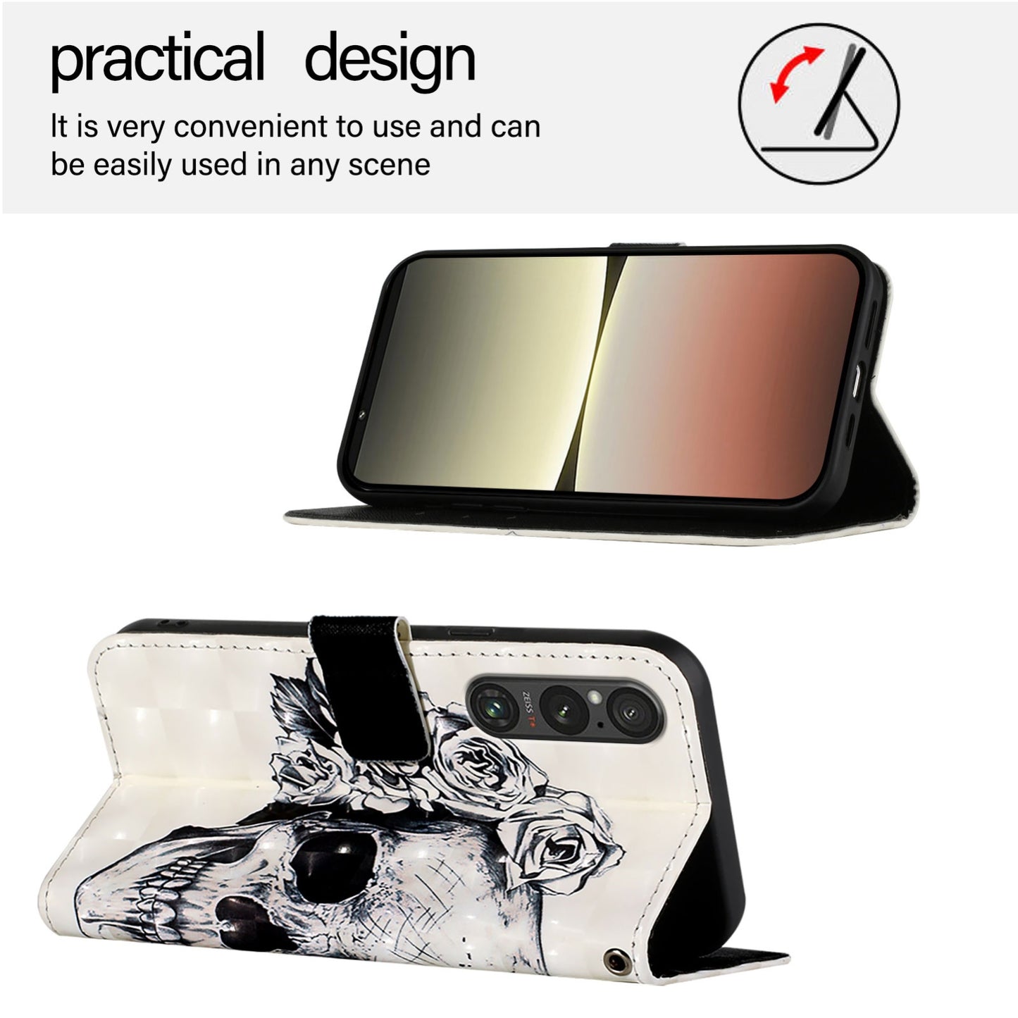 Sony Xperia 1 V Leather Flip Phone Case with 3D Painted Design, Card Holder, Wallet & Stand Function - Durable Protection & Easy Access