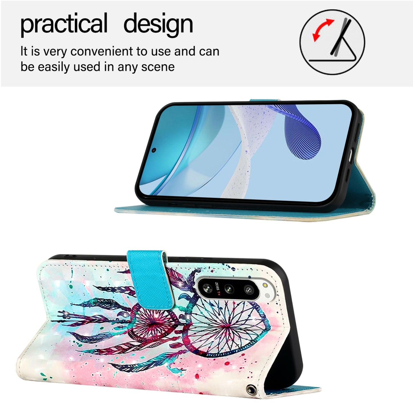 Sony Xperia 5 IV Leather Flip Phone Case with 3D Painted Design, Card Holder, Wallet & Stand Function - Durable Protection & Easy Access