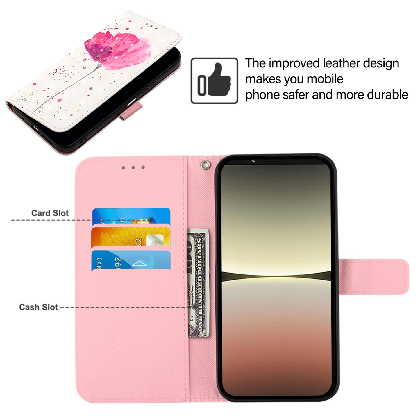 Sony Xperia 5 V Leather Flip Phone Case with 3D Painted Design, Card Holder, Wallet & Stand Function - Durable Protection & Easy Access