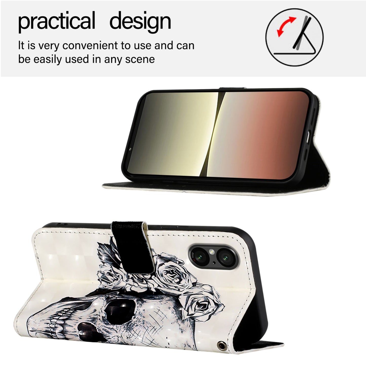 Sony Xperia 5 V Leather Flip Phone Case with 3D Painted Design, Card Holder, Wallet & Stand Function - Durable Protection & Easy Access