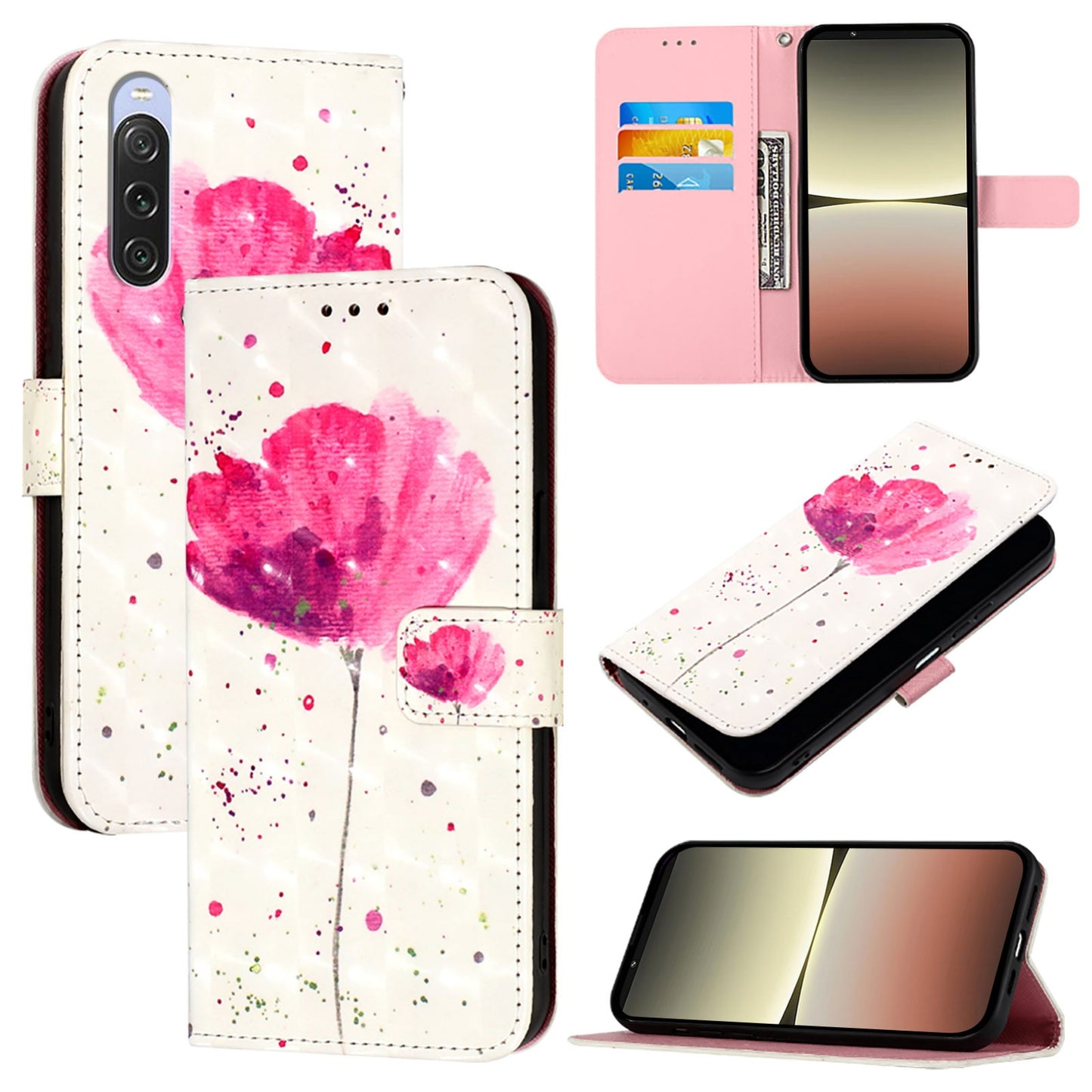 Sony Xperia 10 V Leather Flip Phone Case with 3D Painted Design, Card Holder, Wallet & Stand Function - Durable Protection & Easy Access