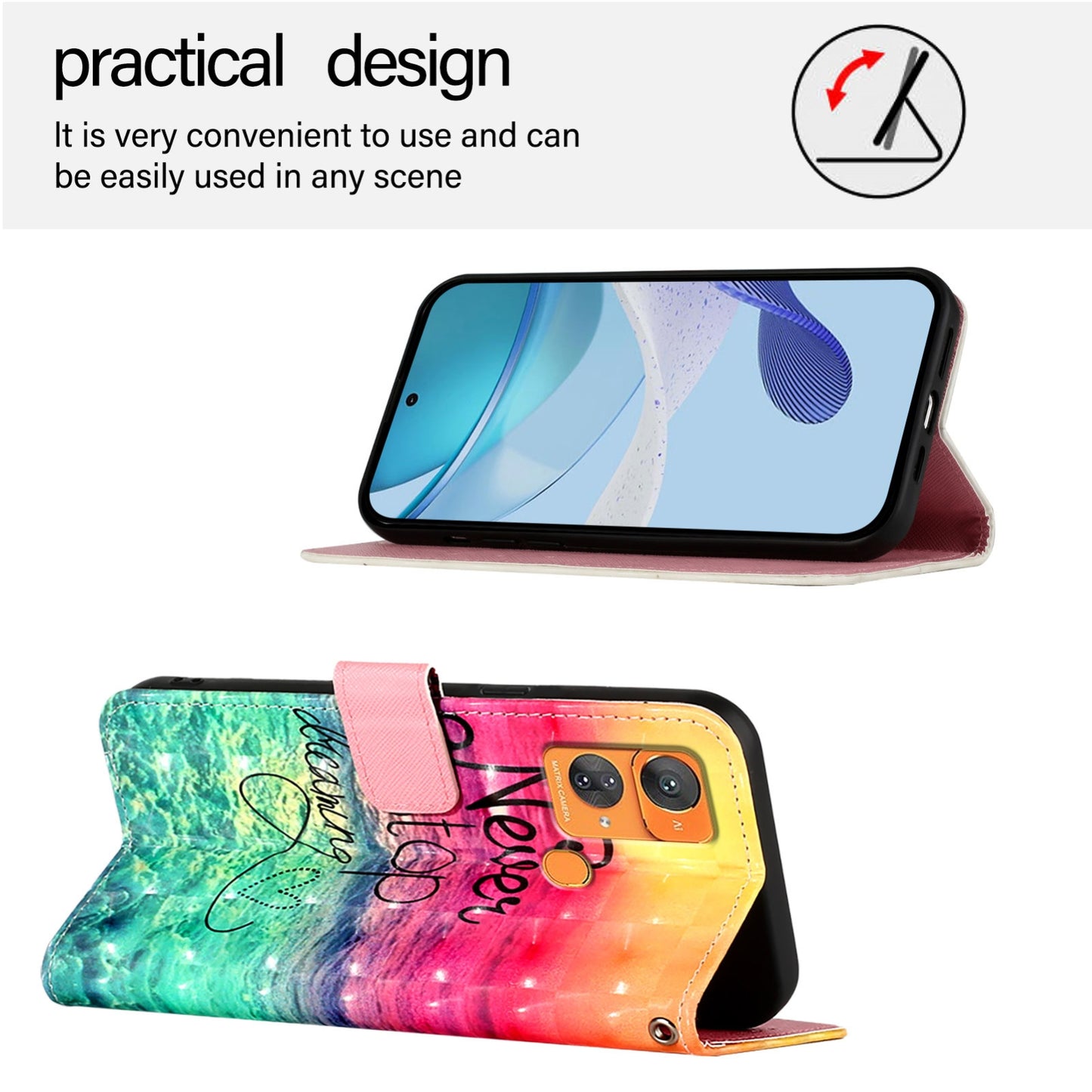 Oukitel C33 Leather Flip Phone Case with 3D Painted Design, Card Holder, Wallet & Stand Function - Durable Protection & Easy Access