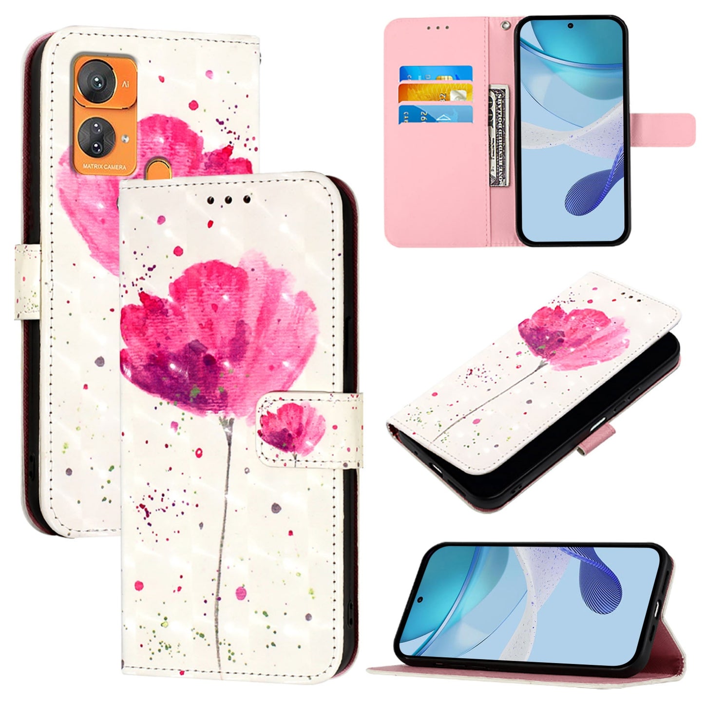 Oukitel C33 Leather Flip Phone Case with 3D Painted Design, Card Holder, Wallet & Stand Function - Durable Protection & Easy Access