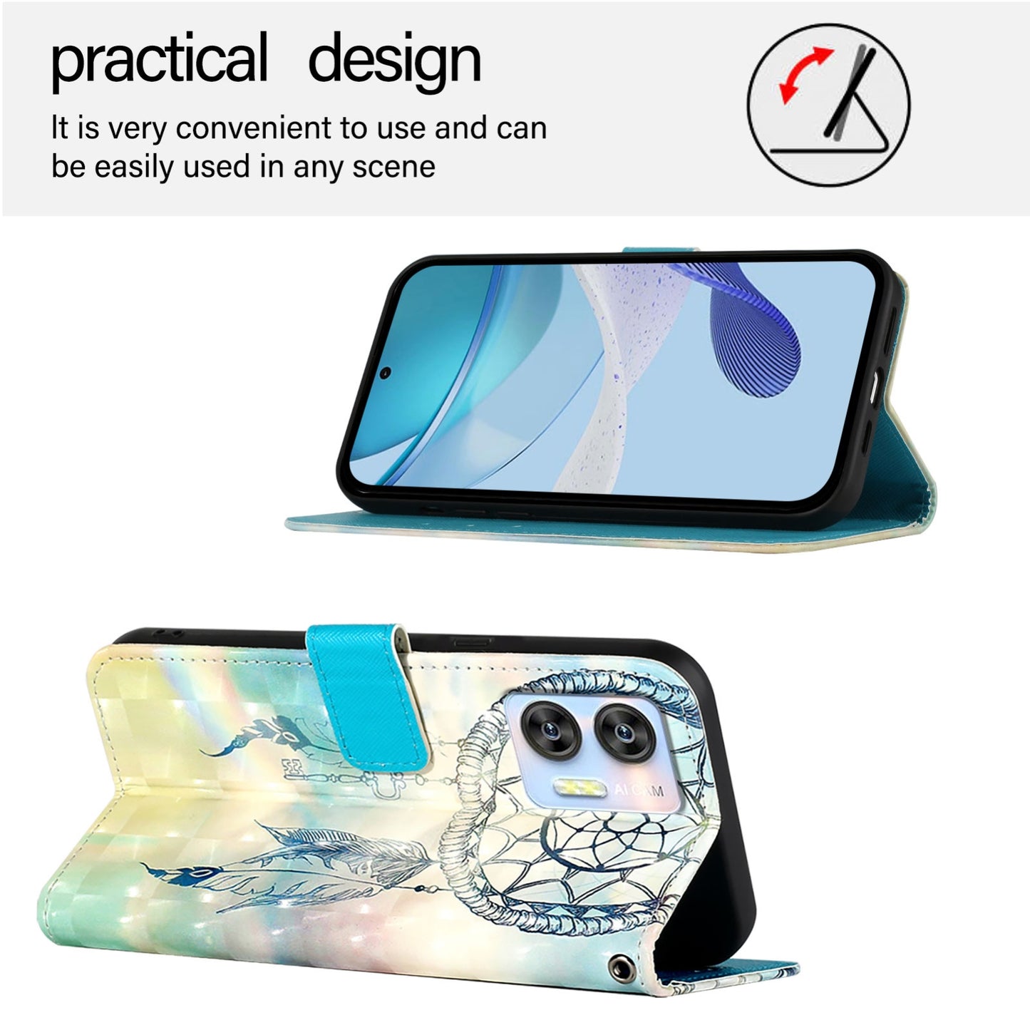 Oukitel C36 Leather Flip Phone Case with 3D Painted Design, Card Holder, Wallet & Stand Function - Durable Protection & Easy Access