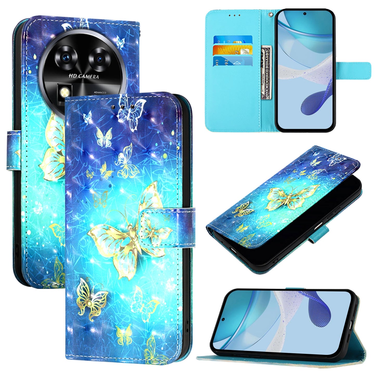 Oukitel C37 Leather Flip Phone Case with 3D Painted Design, Card Holder, Wallet & Stand Function - Durable Protection & Easy Access