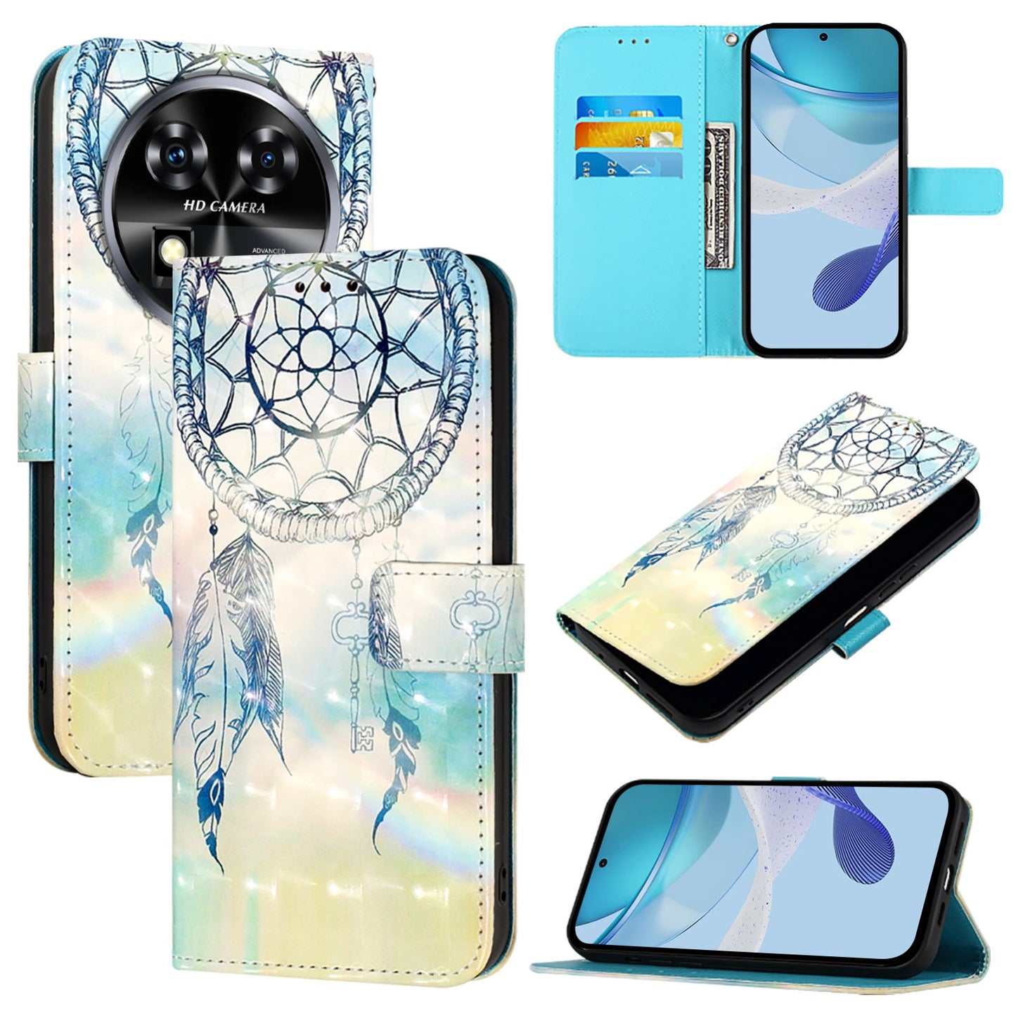 Oukitel C37 Leather Flip Phone Case with 3D Painted Design, Card Holder, Wallet & Stand Function - Durable Protection & Easy Access