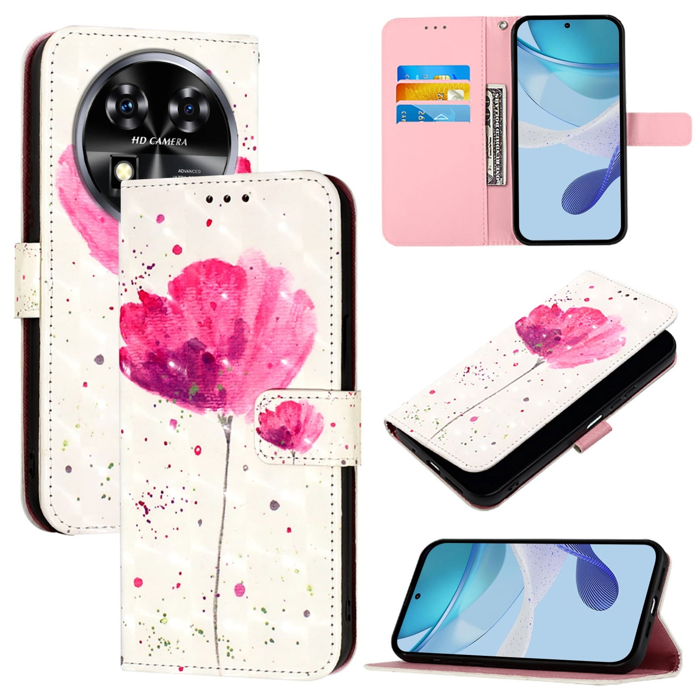 Oukitel C37 Leather Flip Phone Case with 3D Painted Design, Card Holder, Wallet & Stand Function - Durable Protection & Easy Access