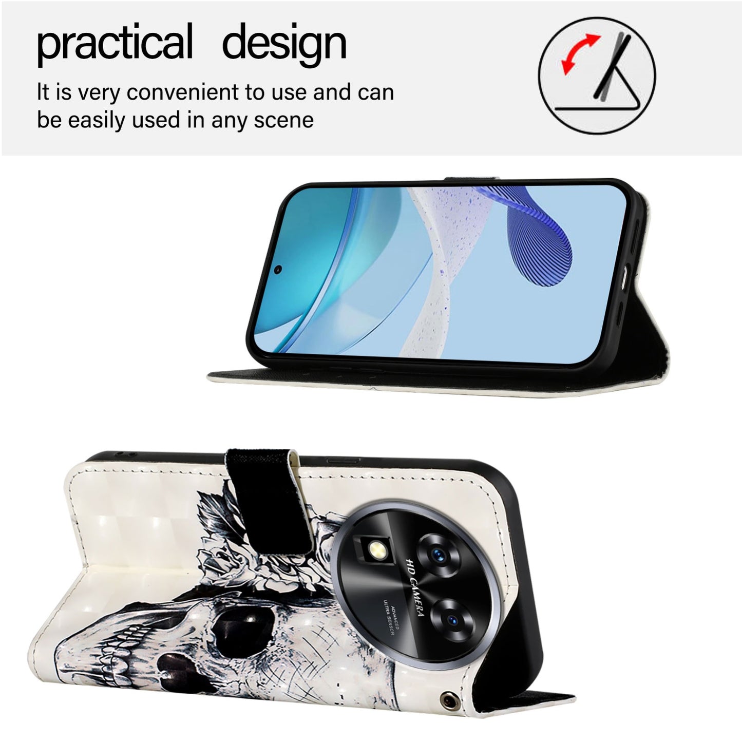 Oukitel C37 Leather Flip Phone Case with 3D Painted Design, Card Holder, Wallet & Stand Function - Durable Protection & Easy Access