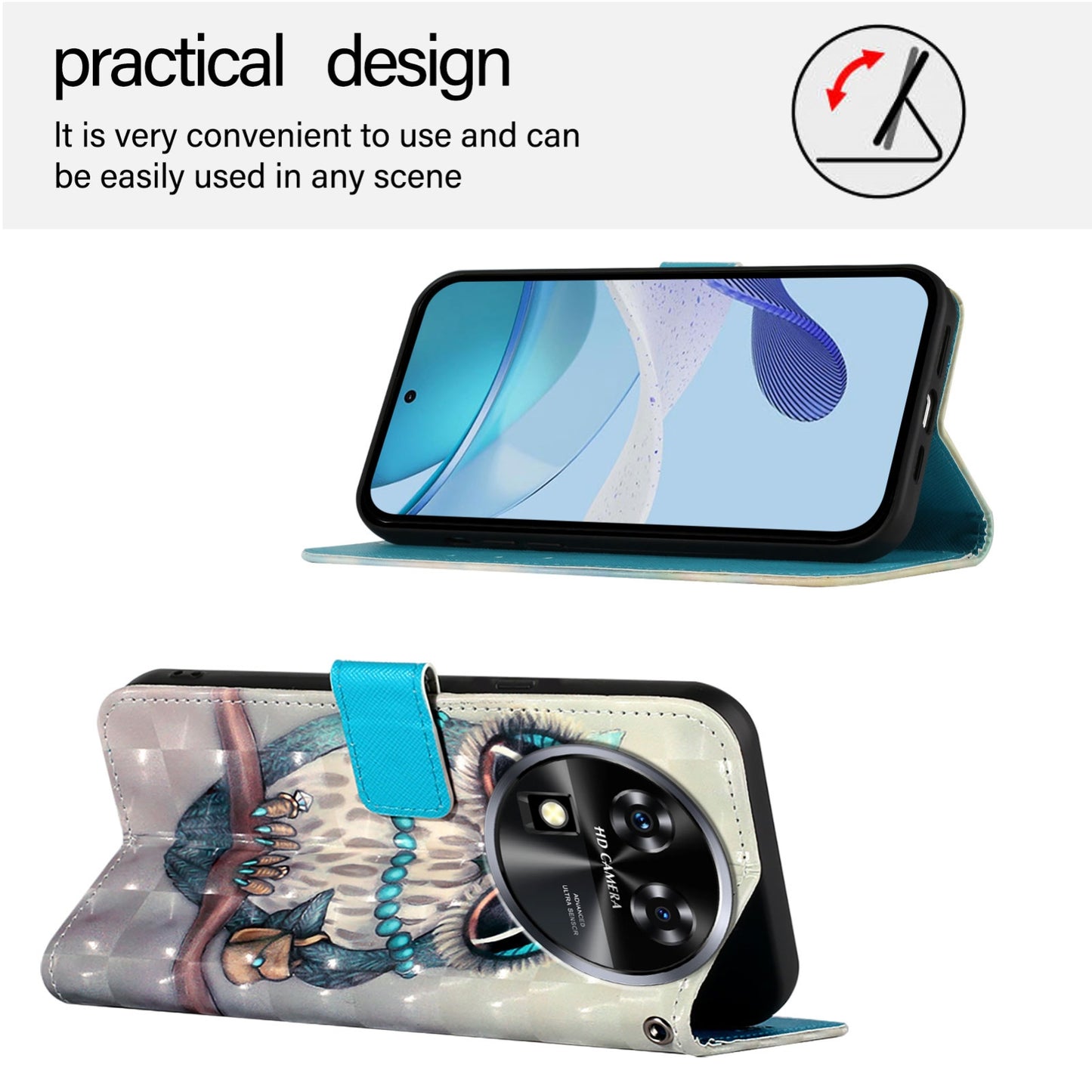 Oukitel C37 Leather Flip Phone Case with 3D Painted Design, Card Holder, Wallet & Stand Function - Durable Protection & Easy Access