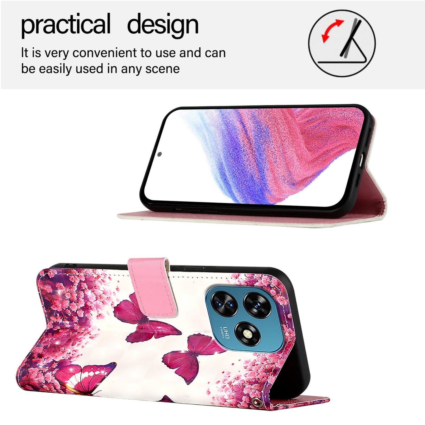 Oukitel C51 Leather Flip Phone Case with 3D Painted Design, Card Holder, Wallet & Stand Function - Durable Protection & Easy Access